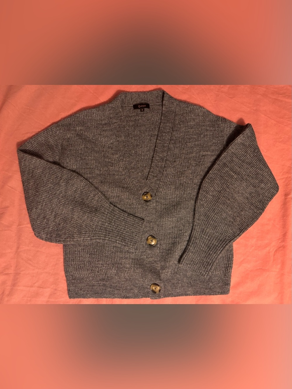 Quince  V-Neck Button Cardigan in Grey